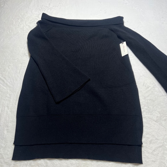 Anthropologie Elise Black Off The Shoulder Ribbed Thick Knit Tunic Sweater - Picture 1 of 8